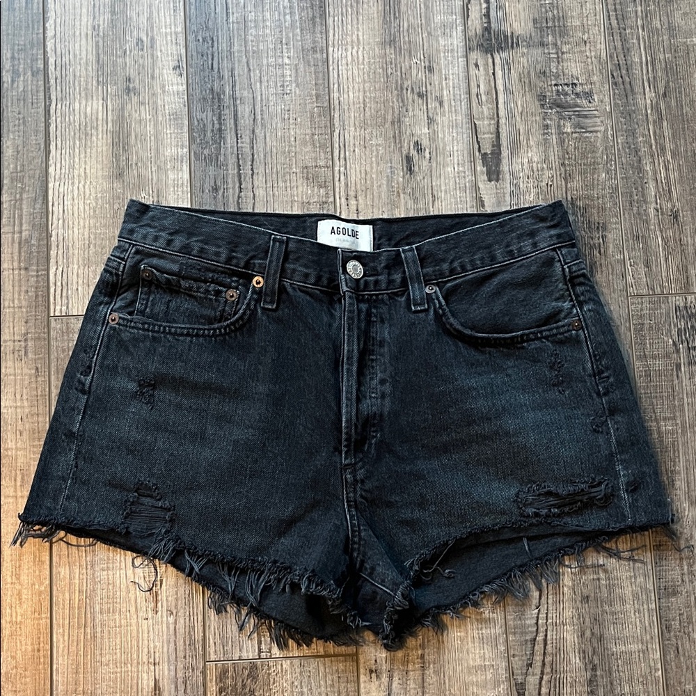 Agolde Parker Distressed Black Jean Shorts Size 28